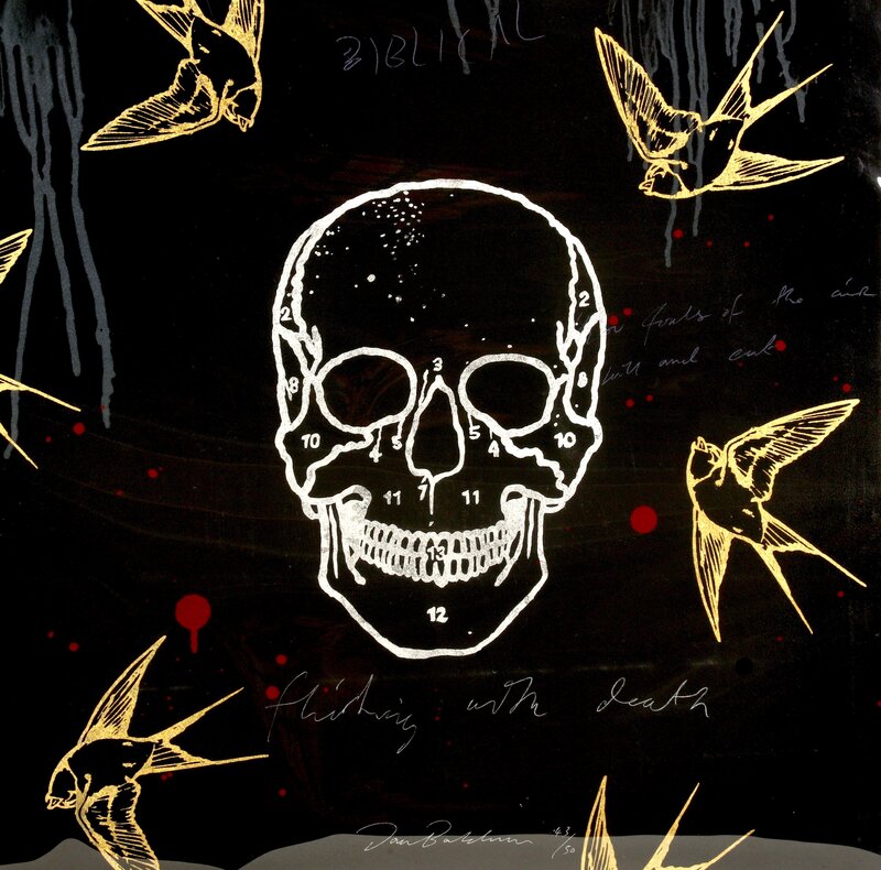 Dan Baldwin, ‘Flirting With Death (Black)’, 2008, Drawing, Collage or other Work on Paper, Silkscreen on 300 gsm Velin Arches paper with gold and silver leaf, Chiswick Auctions