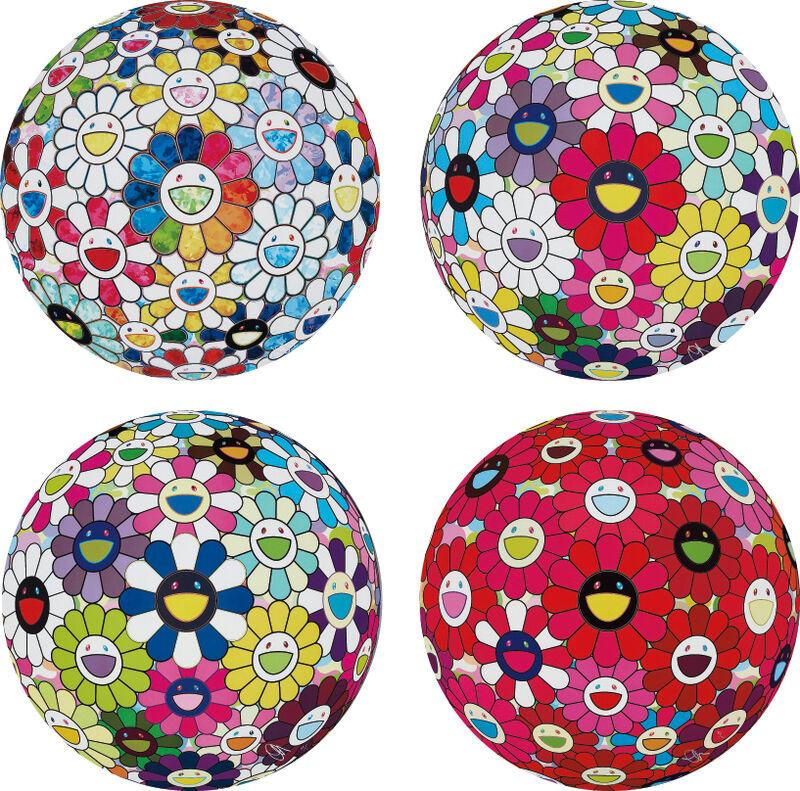Takashi Murakami, ‘Scenery with a Rainbow in the Midst; Flowerball: Open Your Hands Wide; Awakening; and Letter to Picasso’, 2014; and 2015, Print, Four offset lithographs in colours, on smooth wove paper, the full sheets., Phillips