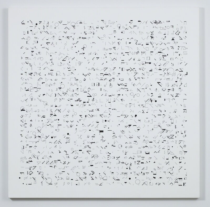 Manfred Mohr, ‘P-049/621290’, 1970-drawn to canvas in 1990, Painting, Plotter drawing ink on canvas, bitforms gallery