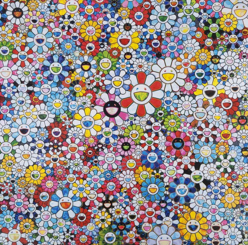 Takashi Murakami, ‘Shangri-La (4): Flowers with Smiley Faces; When I close My Eyes, I See Shangri-La; Shangri-La Shangri-La Shangri-la; Bouquet of Love’, 2013; 2012; 2016; 2012, Print, Offset lithograph on paper (each), Julien's Auctions