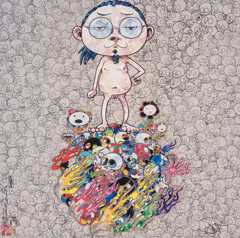 Takashi Murakami, ‘Naked Me Contemplates Death (Memento Mori)’, 2013, Print, Offset print with silver, Pinto Gallery
