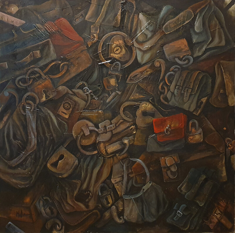 Maha Ibrahim, ‘Bags & locks’, 2019, Painting, Acylic on canvas, Q0DE