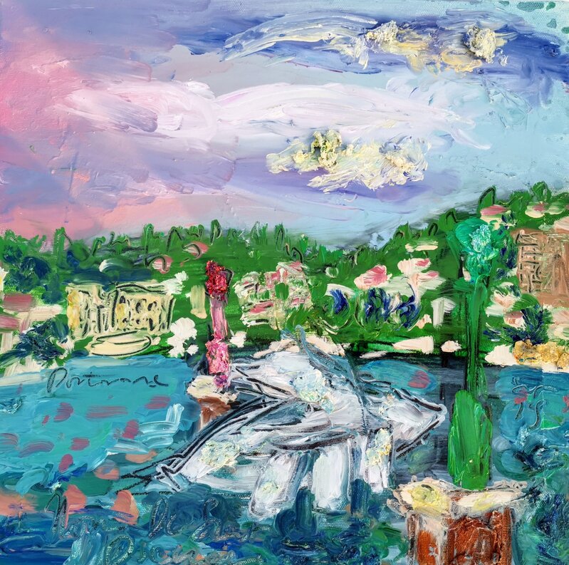 Norma de Saint Picman, ‘Water paintings summer 2019 - plein air in situ paintings, Marina Portorose - Bateau - poisson’, 2019, Painting, Oil and acrylic, graphic paper collage on canvas, Noravision Gallery