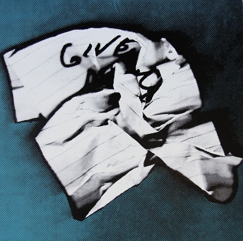 Charles Lutz, ‘GIVE (Give Me Everything- Crumpled Robbery Note)’, 2013, Painting, Acrylic and enamel silkscreen ink on canvas in artist frame, The Watermill Center Benefit Auction