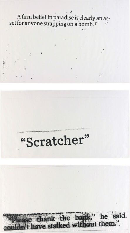 Nate Lowman, ‘Three Works: i) Scratcher; ii) Strapping on; iii) Thank the Bank’, 2004