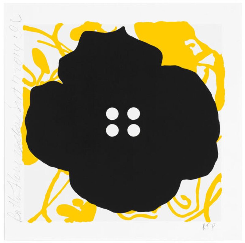 Donald Sultan, ‘Button Flowers-Yellow’, 2014, Print, Black flock on color silkscreen on 2-ply museum board, Vertu Fine Art