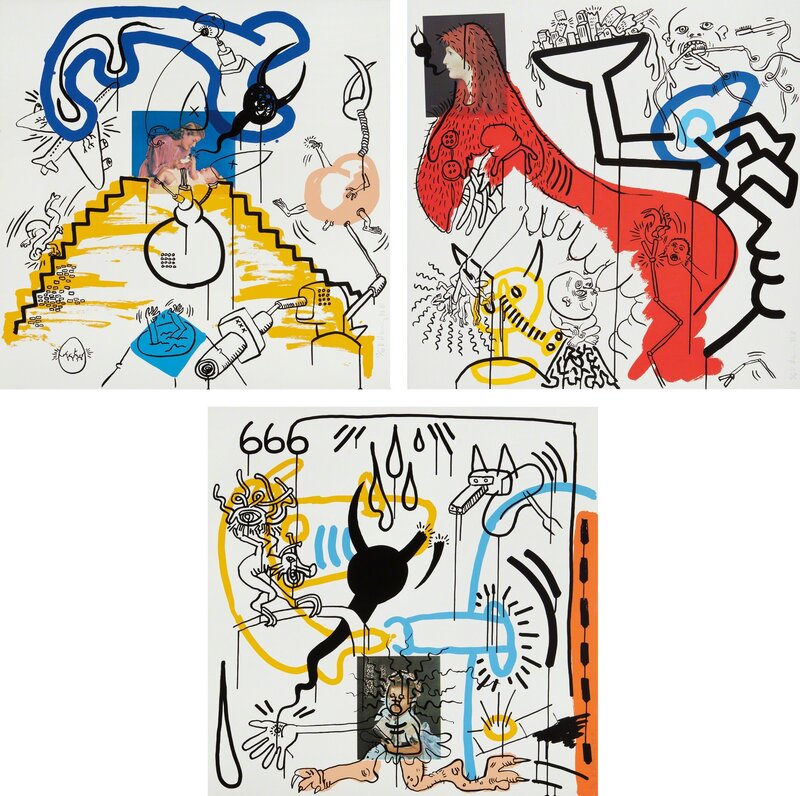 Keith Haring, ‘Apocalypse 3; 4; and 8’, 1988, Print, Three screenprints in colors, on wove paper, the full sheets, Phillips