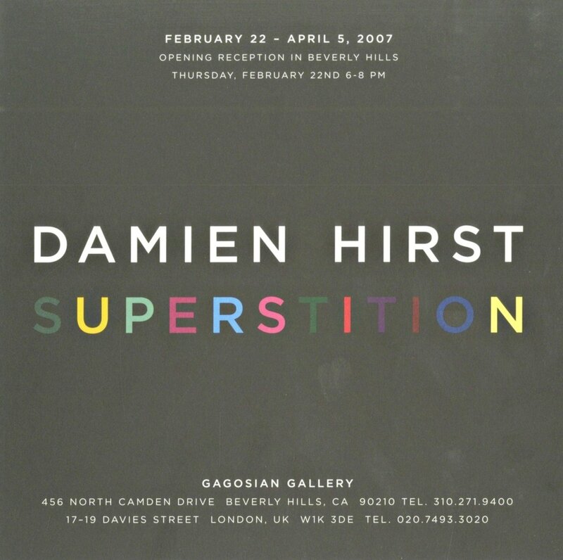 Damien Hirst, ‘Superstition (Hand Signed)’, 2007, Ephemera or Merchandise, Offset lithograph on heavy matte paper. two sided invitation card. Hand signed by Damien Hirst. unframed., Alpha 137 Gallery Gallery Auction