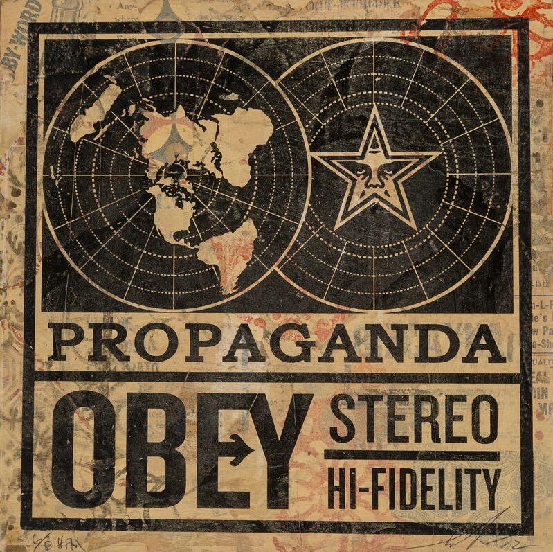 Shepard Fairey, ‘Propaganda Stereo (HPM)’, 2012, Print, Screenprint and mixed media collage on board, Heritage Auctions