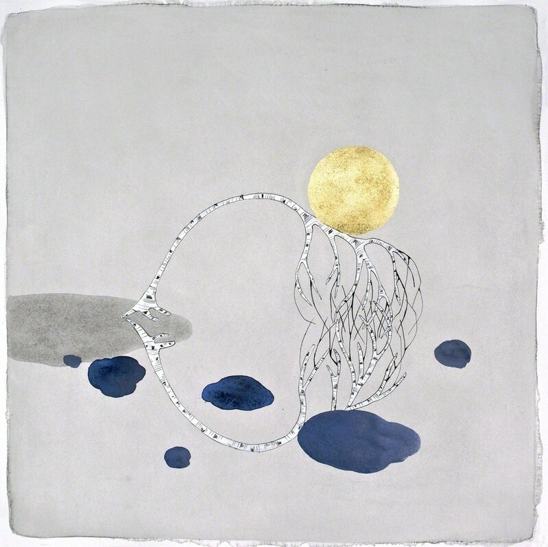 Crystal Liu, ‘The Moon, "merge"’, 2015, Drawing, Collage or other Work on Paper, Gouache, watercolour, ink and gold leaf on paper, Hosfelt Gallery