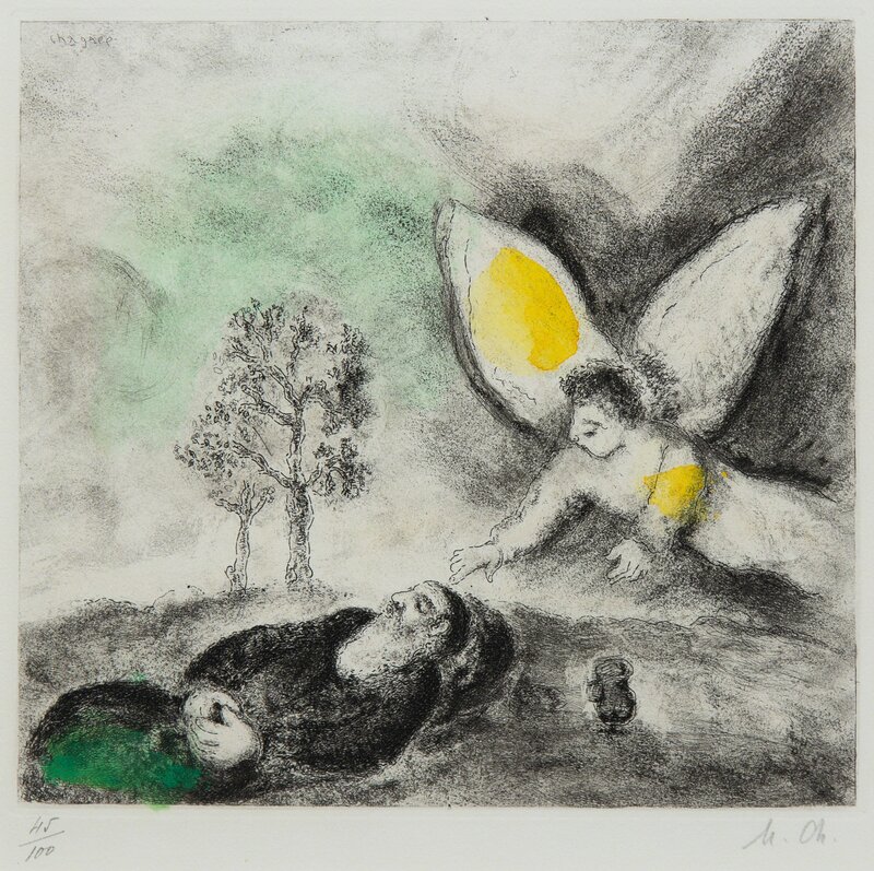 Marc Chagall, ‘Elijah Touched by an Angel from The Bible’, c. 1930, Print, Handcolored Etching, Freeman's | Hindman