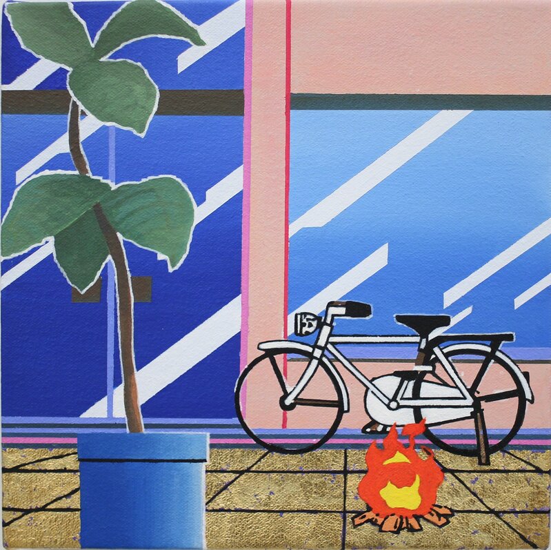 Tomoki Kurokawa, ‘Bike, fire, plant’, 2012, Painting, Acrylic paint and beaten gold on canvas, Nanzuka