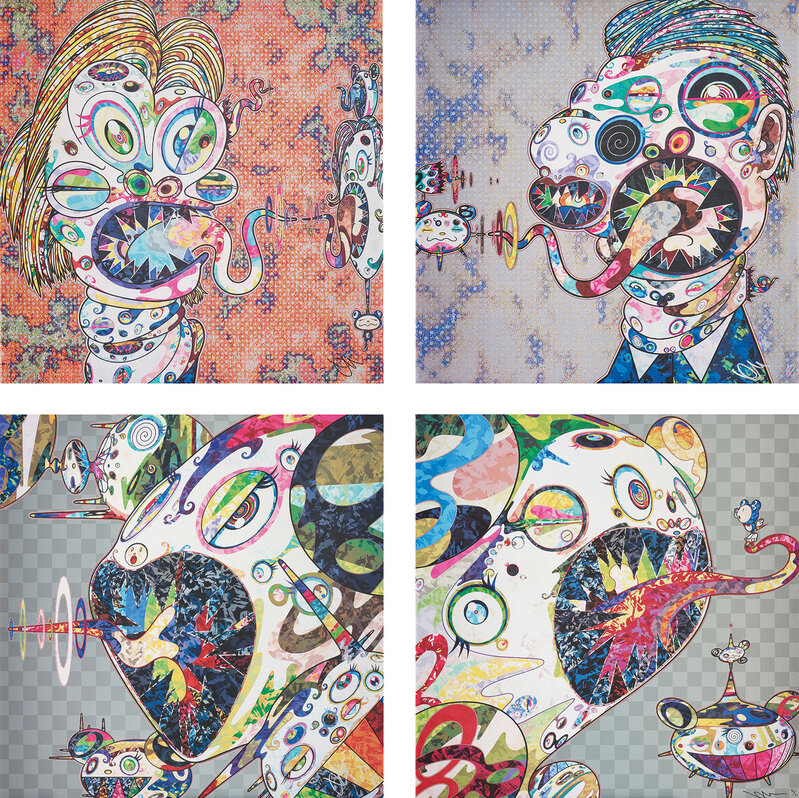 Takashi Murakami, ‘Homage to Francis Bacon (Study for Head of Isabel Rawsthorne and George Dyer); Homage to Francis Bacon (Study for Head of Isabel Rawsthorne and George Dyer); Homage to Francis Bacon (Study of Isabel Rawsthorne); and Homage to Francis Bacon (Study of George Dyer)’, 2016-2017, Print, Four offset lithographs in colours, on smooth wove paper, the full sheets., Phillips