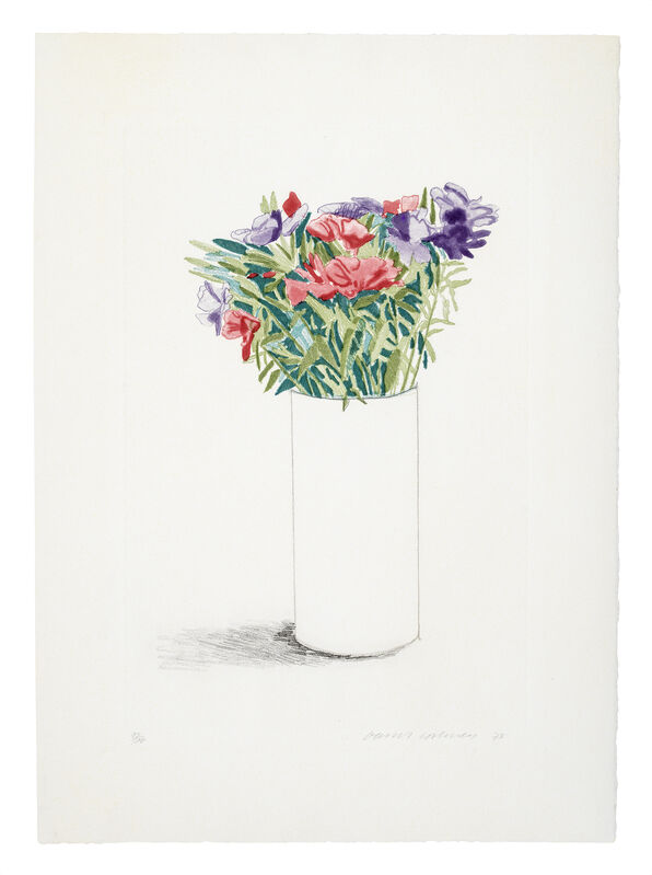 David Hockney, ‘Godetia’, 1973, Print, Etching and aquatint printed in colours., Sims Reed Gallery