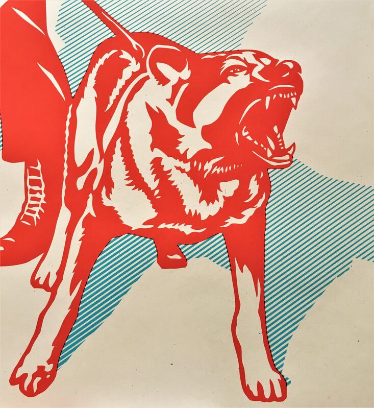 Shepard Fairey, ‘Sadistic Dog Walker (Blue)’, 2021, Print, Screen print on cream, Speckletone fine art paper., AYNAC Gallery