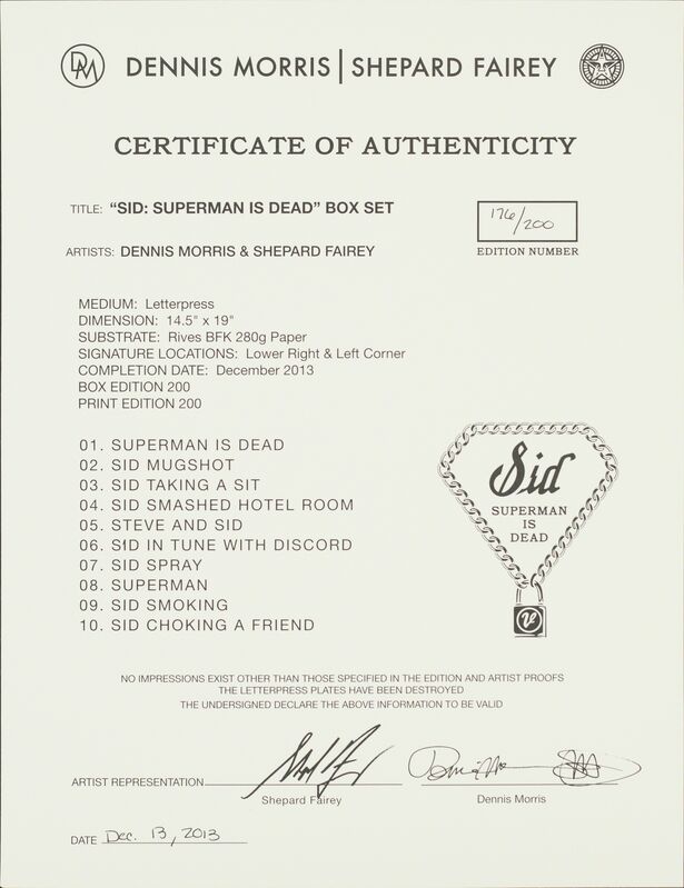 Shepard Fairey, ‘Sid Superman Is Dead - Signed/Numbered Print Box Set OF 10 - FRAMED’, 2013, Screenprint, Rudolf Budja Gallery