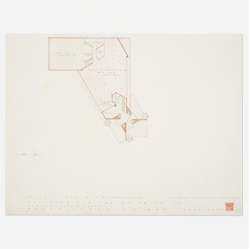 Frank Lloyd Wright, ‘Plan for Price Tower, Bartlesville, Oklahoma’, 1952, Drawing, Collage or other Work on Paper, Ink and colored pencil on paper, Rago/Wright/LAMA/Toomey & Co.