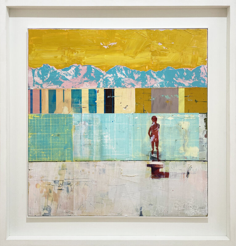 Dan Parry Jones, ‘Diving Board with Yellow Sky’, 2021, Painting, Acrylic and screen print on board, Hancock Gallery
