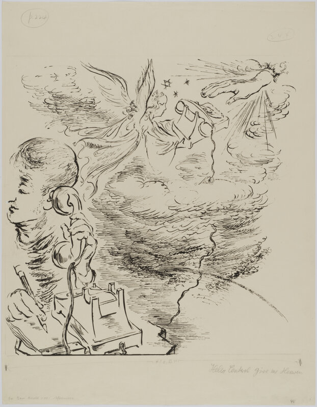 George Grosz, ‘Hello, Central, Give Me Heaven’, 1941, Drawing, Collage or other Work on Paper, Reed, and pen and ink, Artsy x Rago/Wright