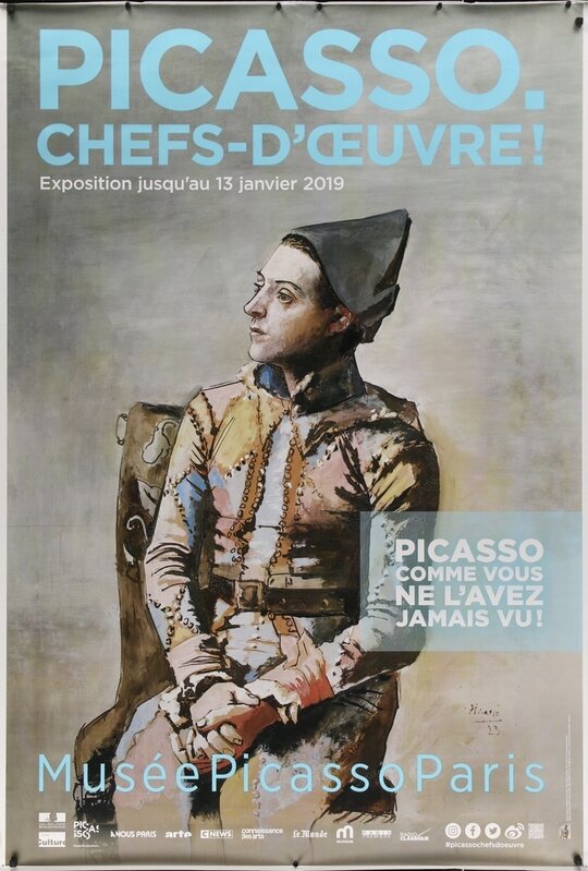 Pablo Picasso, ‘PICASSO CHEFS D'OEUVRE, Musee Picasso, Paris Oversize Lithographic Musuem Exhibition Poster, The black magnets are in the photo but not on the actual poster.’, 2018, Posters, Oversize Lithographic Musuem Exhibition Poster (Never Folded), David Lawrence Gallery