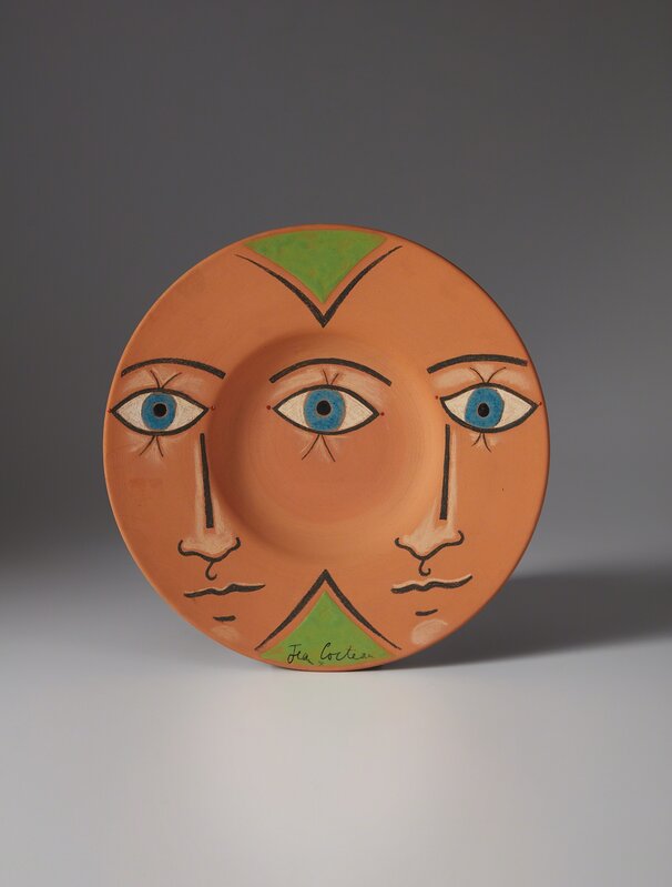 Jean Cocteau, ‘Les trois-yeux (The Three-Eyes)’, 1958, Design/Decorative Art, Round terracotta dish, painted in colors with partial brushed glaze, Phillips