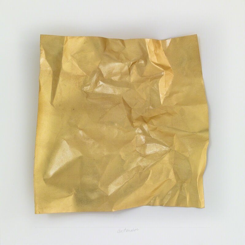 Stephen Antonakos, ‘Terrain #7’, 2012, Drawing, Collage or other Work on Paper, Crumpled gold leaf on Tyvek, Bookstein Projects