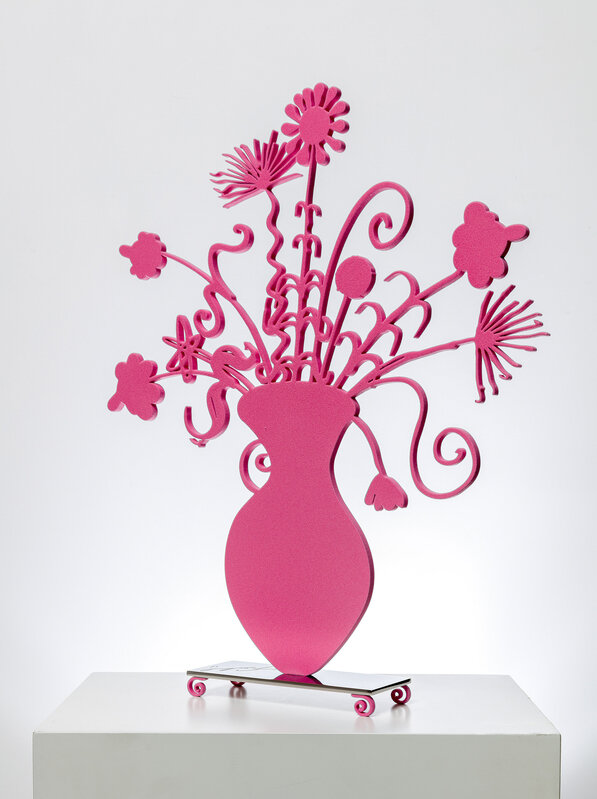 Kenny Scharf, ‘Flores Pink’, 2021, Sculpture, Shaped Aluminum with Pink Flock Mounted to a polished stainless steel base with flocked feet, Corridor Contemporary