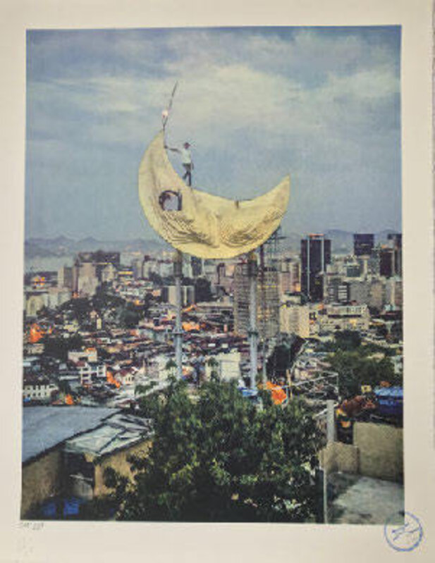 JR, ‘Casa Amarela, JR on the moon, Favela Morro da Providência, Rio de Janeiro, Brazil’, 2017, Print, Lithography in colors on paper, DIGARD AUCTION