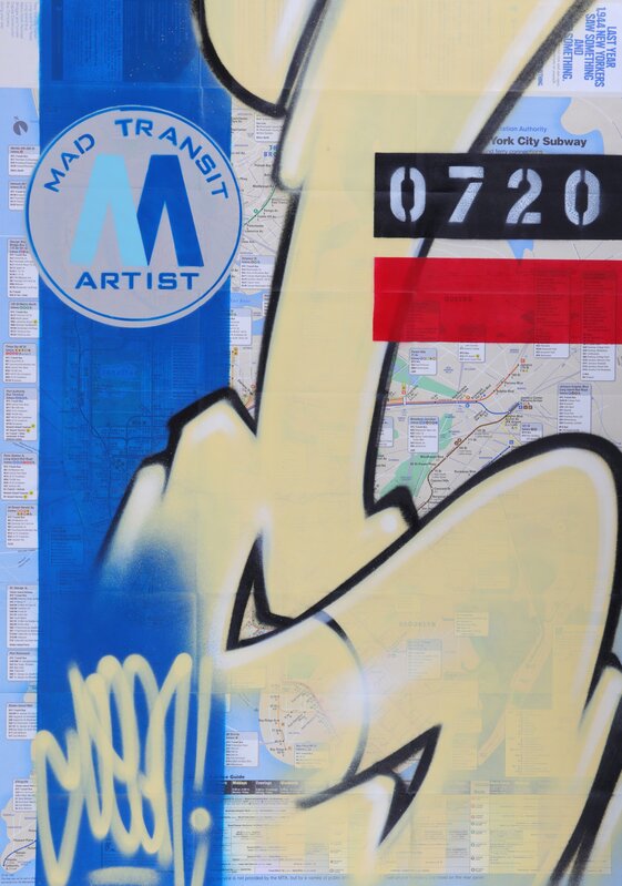 SEEN, ‘Mad Transit Artist’, Drawing, Collage or other Work on Paper, Stencil and spraypaint on New York Subway map, Chiswick Auctions