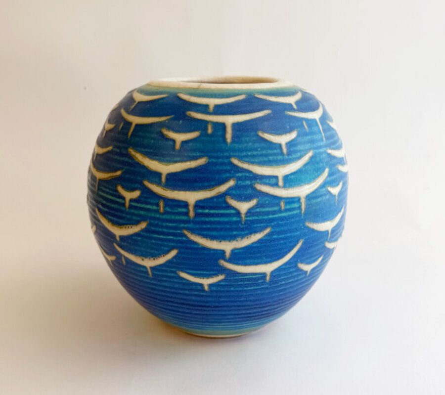Blue and White Glaze Round Vessel, Toshiko Takaezu's Professor