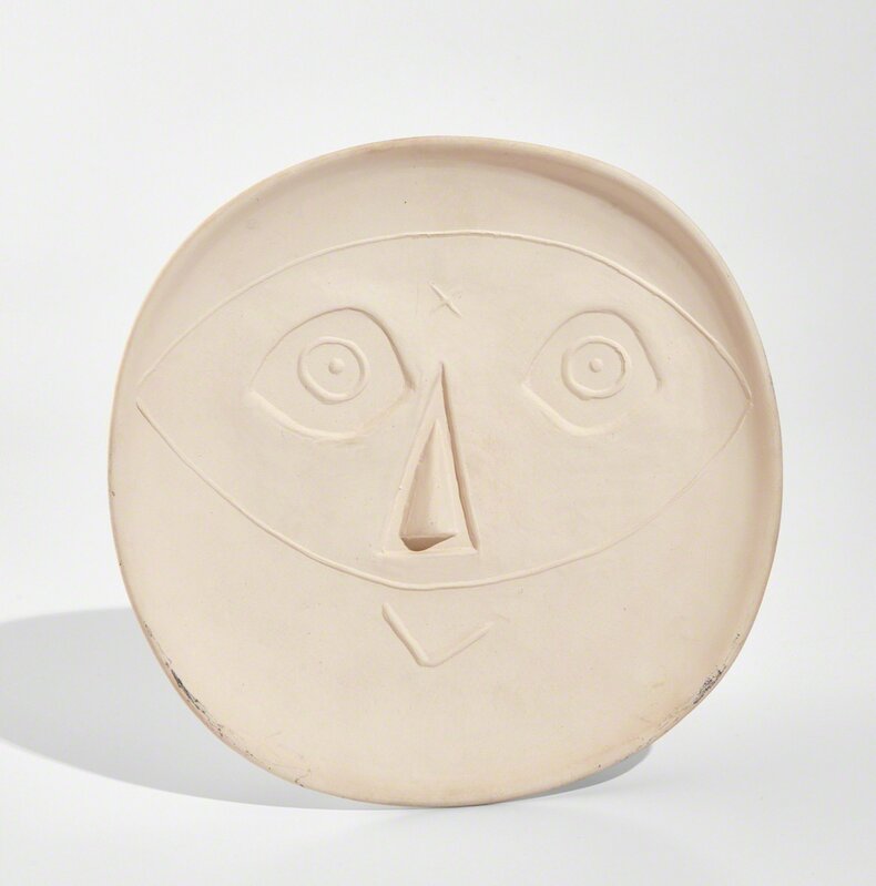 Pablo Picasso, ‘Head with Mask (Tête au masque)’, 1956, Design/Decorative Art, White earthenware round plate, with decoration in engobes under partial brushed glaze in ivory, green and black on the underside, Phillips