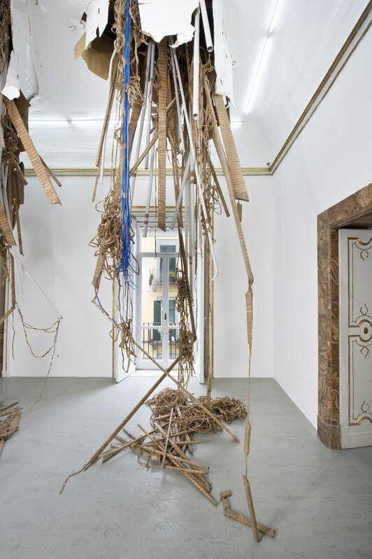 Thomas Hirschhorn, ‘Break-through (four)’, 2013, Installation, Grey tubes, wires, tape, cardboard, wood, paint, variable dimensions, Alfonso Artiaco