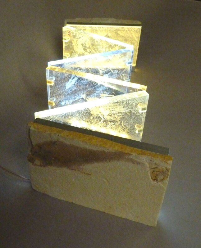 Vince Koloski, ‘20th Century Fossil Book’, 2013, Books and Portfolios, Limestone with fossil, LEDs & aluminum, Seager Gray Gallery