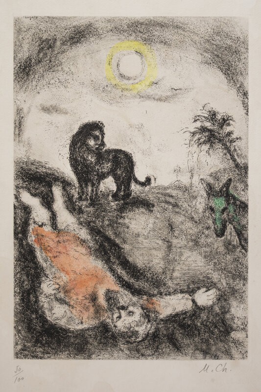 Marc Chagall, ‘Prophet Killed by a Lion’, 1956, Print, Color Etching., Wallector