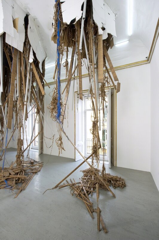 Thomas Hirschhorn, ‘Break-through (four)’, 2013, Installation, Grey tubes, wires, tape, cardboard, wood, paint, variable dimensions, Alfonso Artiaco