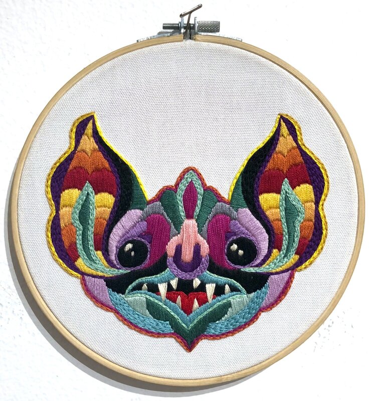 Sea Of Doom, ‘Jackpot Bat’, 2018, Textile Arts, Embroidery in wood hoop, Deep Space Gallery