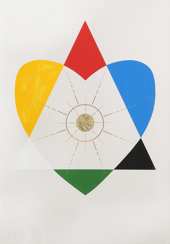 Jonathan Borofsky, ‘The Balance of Love and Work Produces Energy’, 1994, Print, Silkscreen with Gold-Leaf, RoGallery