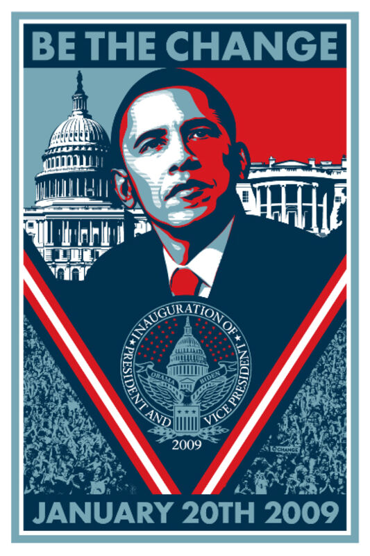 Shepard Fairey, ‘Be the Change (Inauguration 2009)’, 2008, Print, Screen print on cream speckle tone paper, Reem Gallery