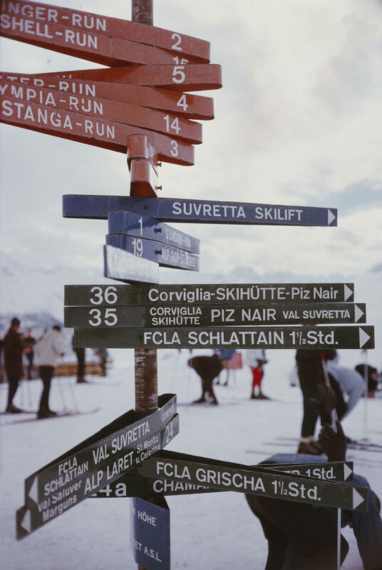 Slim Aarons, ‘Signpost In St. Moritz’, 1963, Photography, C print, IFAC Arts