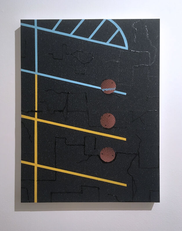 John Garrett Slaby, ‘Slow Summer Macadam’, 2020, Painting, Griptape, shoe goo, flashe, paper, and spray paint on panel, Deep Space Gallery