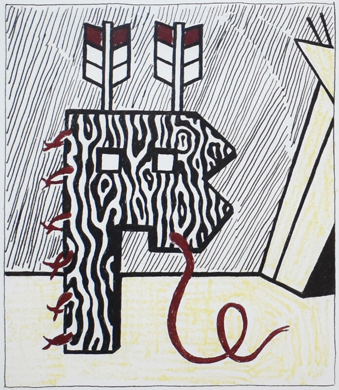 Roy Lichtenstein, ‘Figure With Teepee’, 1980, Print, Original soft-ground etching and engraving on mold-made Lana paper, Georgetown Frame Shoppe