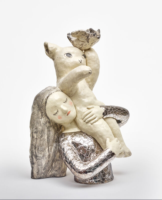 Clémentine de Chabaneix, ‘Girl with cat’, 2020, Sculpture, Glazed ceramic, Antonine Catzéflis
