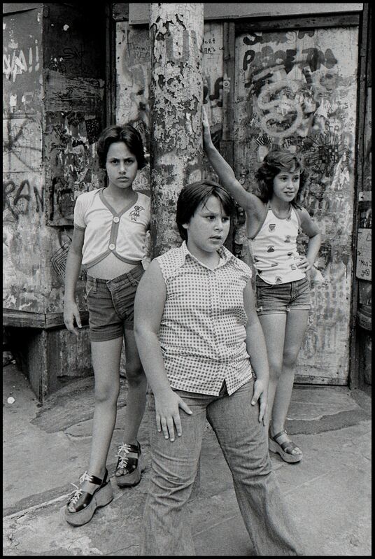 Susan Meiselas, ‘JoJo,-Carol-and-Lisa-on-the-corner-of-Prince-and-Mott-streets,-Little-Italy-NYC’, 1978, Photography, Silver Print, Galerie Catherine et André Hug