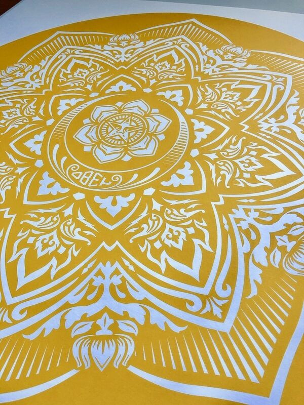 Shepard Fairey, ‘Yellow Mandala’, 2018, Print, Screen-print on 100% cotton white paper with deckled edges, Blackline Gallery