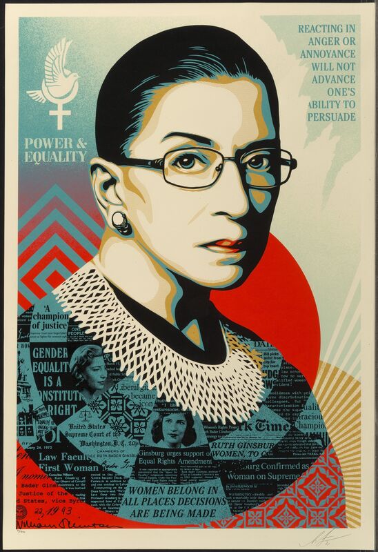 Shepard Fairey, ‘A Champion of Justice (Ruth Bader Ginsburg)’, 2021, Print, Screenprint in colors on Speckletone paper, Heritage Auctions
