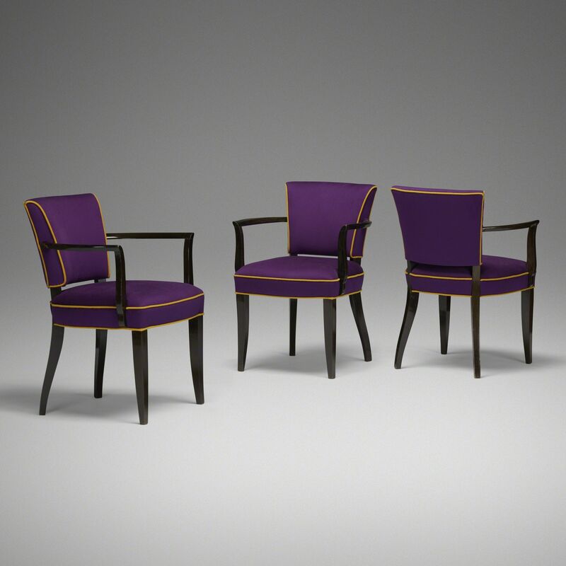 Eugène Printz, ‘armchairs, set of three’, c. 1935, Design/Decorative Art, Loro Piana upholstery, lacquered wood, Rago/Wright/LAMA