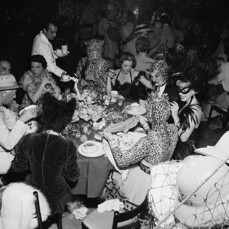 Slim Aarons, ‘Safari Party, circa 1950: Guests at a fancy dress party held at the Romanoff Restaurant in Hollywood’, 1950, Photography, Gelatin Silver Print, Staley-Wise Gallery