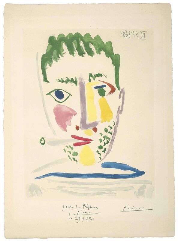 Pablo Picasso, ‘Fumeur au Maillot rayé gris et bleu’, 1964, Print, Aquatint in colours on Auvergne Richard de Bas wove paper, Christie's
