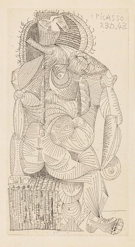 Pablo Picasso, ‘Femme Assise (from Contree)’, 1943, Print, Etching on Lafuma pur fil paper, Hindman
