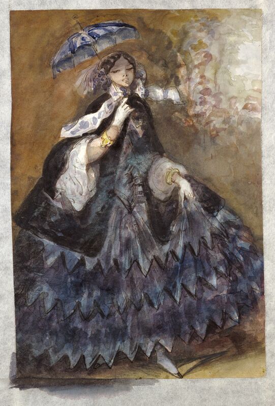 Constantin Guys, ‘Woman with a Parasol’, 1860-1865, Watercolor over pen and brown ink, J. Paul Getty Museum